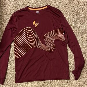Men's Long-Sleeve Athletic Shirt in Burgundy with Gold Graphic